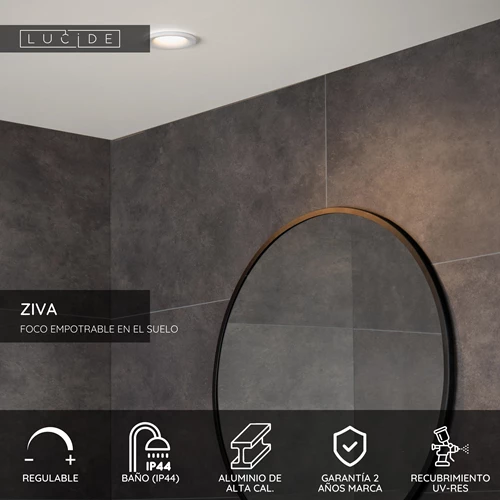 Lucide ZIVA - Foco empotrable en el suelo Baño - Ø 8,5 cm - 1xGU10 - IP44 - Blanco - USP